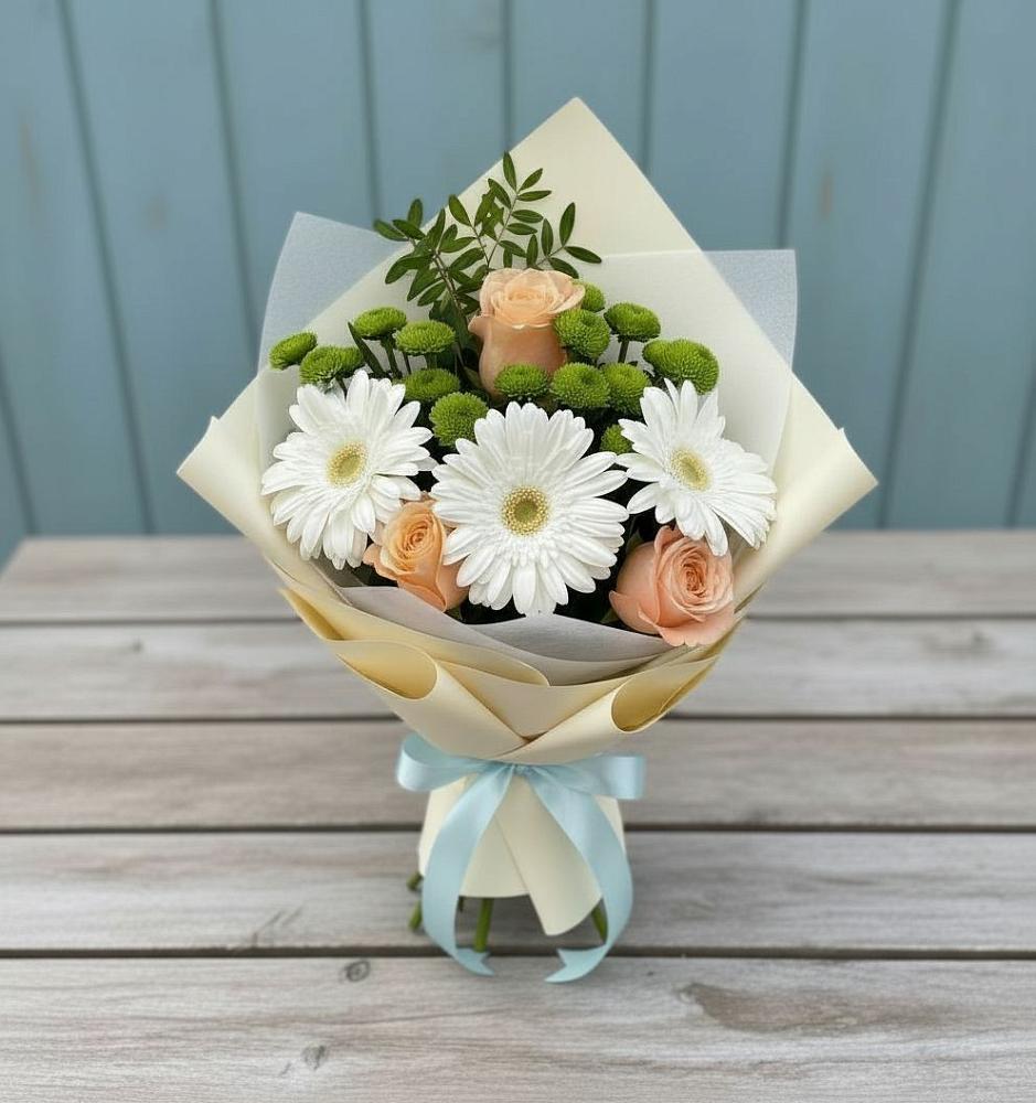 Букет цветов из: Герберы, Розы и Хризантемы в Донская Сочи