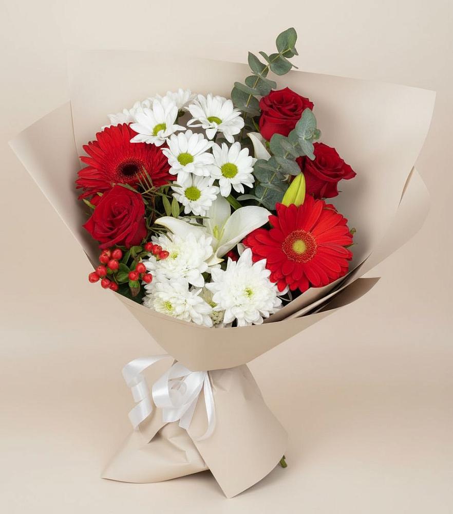Букет цветов из: Розы, Хризантемы, Герберы и Лилии в Донская Сочи