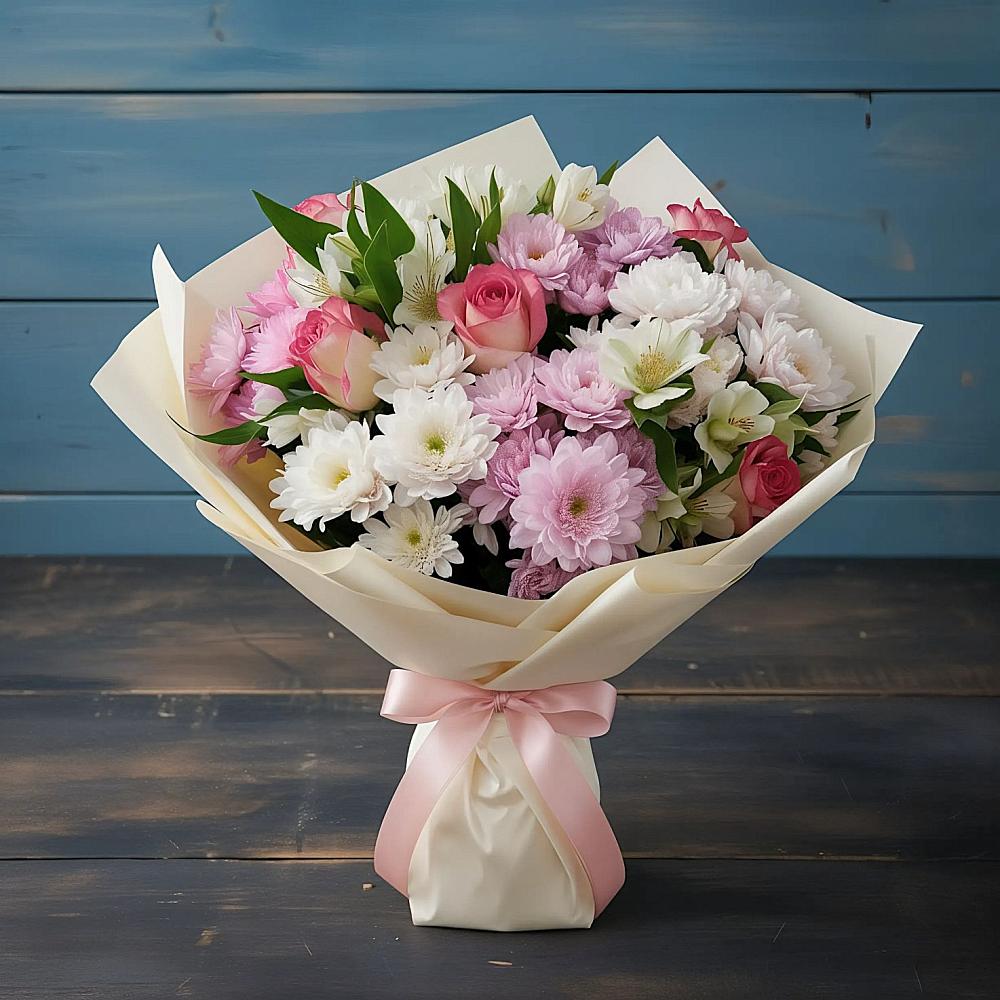 Букет цветов из: Хризантемы, Альстромерии и Розы в Донская Сочи